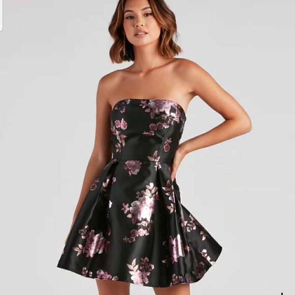 Women's Satin Dress Midi Mackenzie Floral Satin Party Dress - Picture 4 of 13